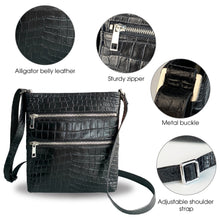 Black Alligator Leather Mens Crossbody Shoulder bag, Vertical Satchel Bag Casual, Small Messenger Bag Christmas Gift For Him - Vinacreations