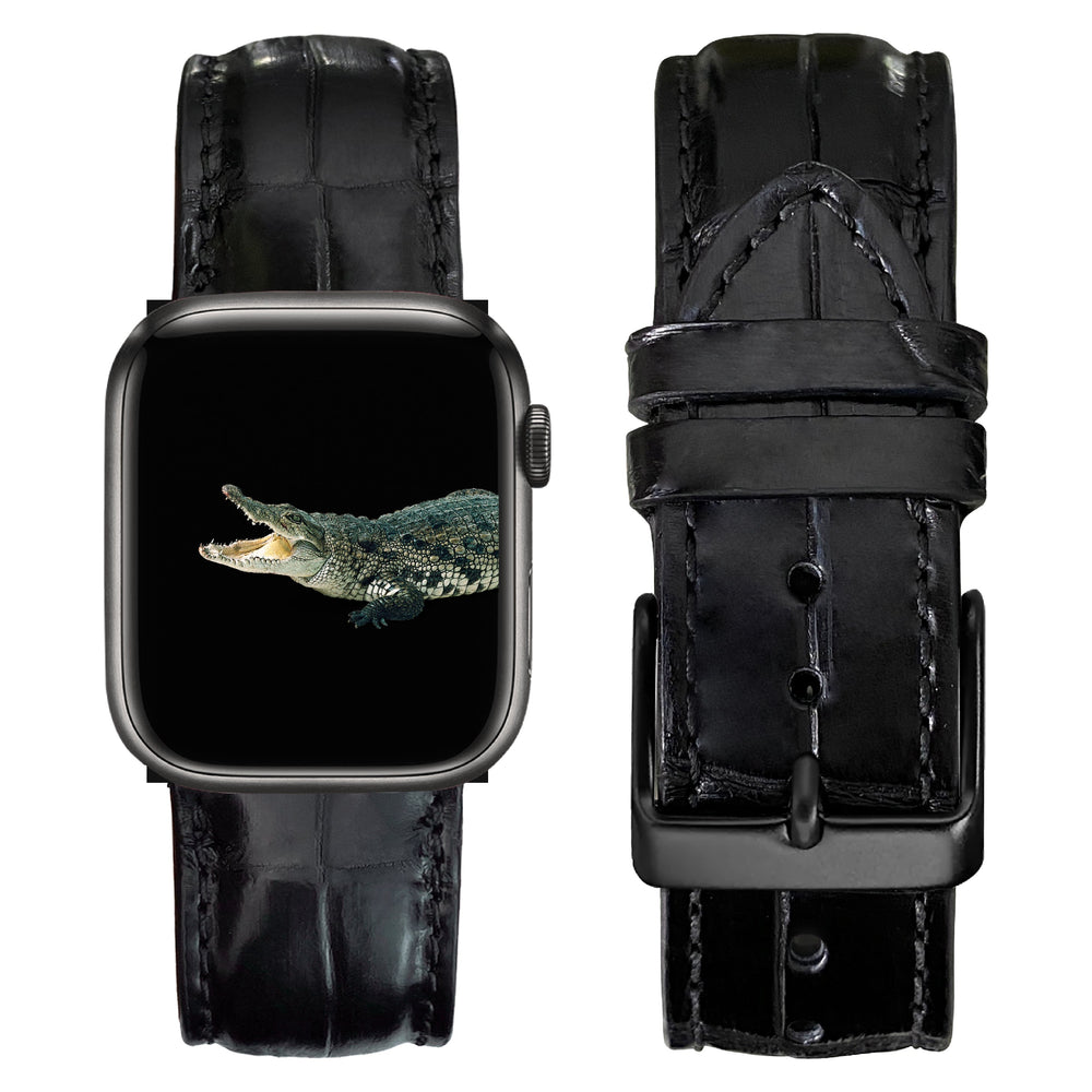 Black Alligator Leather Strap for Apple Watch IWatch Ultra Series 8 7 6 5 4 3 SE - Vinacreations