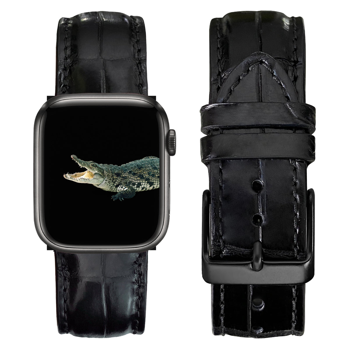 Black Alligator Leather Strap for Apple Watch IWatch Ultra Series 8 7 6 5 4 3 SE - Vinacreations