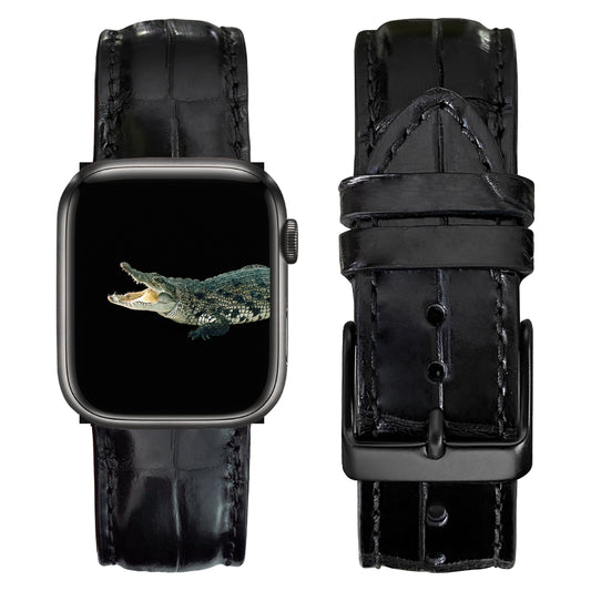 Black Alligator Leather Strap for Apple Watch IWatch Ultra Series 8 7 6 5 4 3 SE - Vinacreations