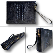 Black Alligator Mens Big Wristlet Clutch Purse Business Bag Premium Crocodile Handbag RFID Blocking CLUT01 - Vinacreations