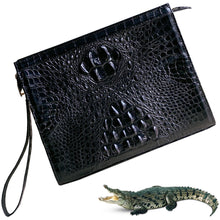 Black Alligator Mens Big Wristlet Clutch Purse Business Bag Premium Crocodile Handbag RFID Blocking CLUT01 - Vinacreations