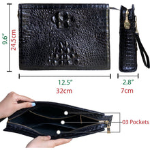 Black Alligator Mens Big Wristlet Clutch Purse Business Bag Premium Crocodile Handbag RFID Blocking CLUT01 - Vinacreations