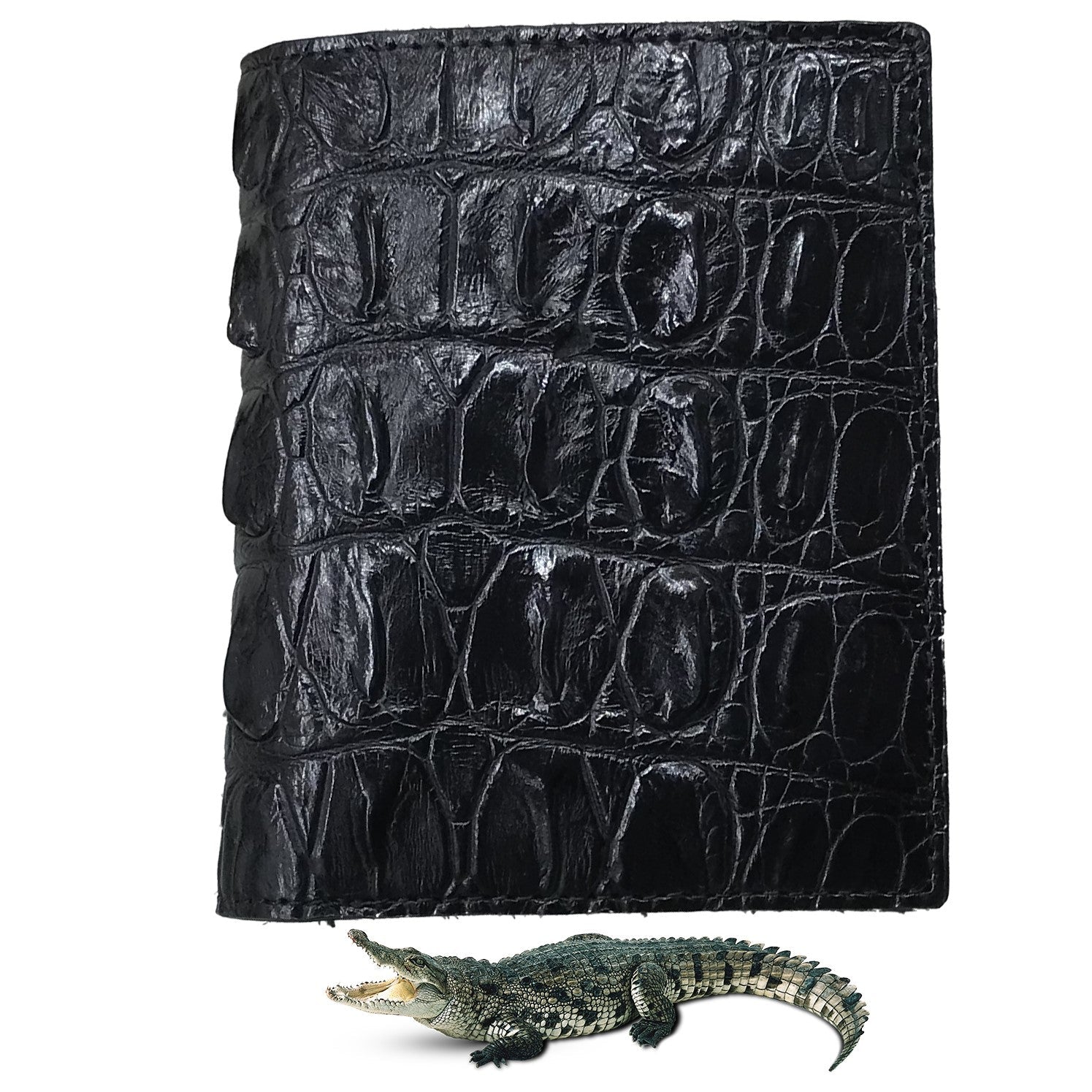 Black Alligator Skin Bifold Vertical Wallet For Men | Handmade Crocodile Leather Wallet RFID Blocking | VL5689 - Vinacreations