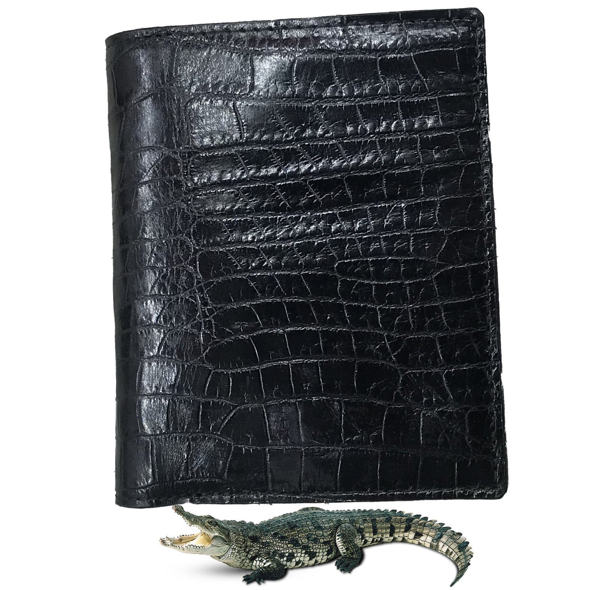 Black Alligator Skin Bifold Vertical Wallet For Men | Handmade Crocodile Leather Wallet RFID Blocking | VL5690 - Vinacreations