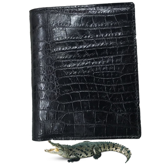 Black Alligator Skin Bifold Vertical Wallet For Men | Handmade Crocodile Leather Wallet RFID Blocking | VL5690 - Vinacreations