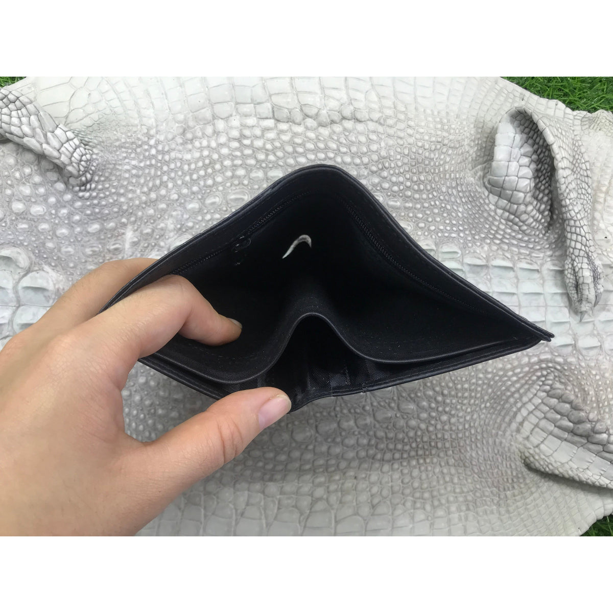 Black Alligator Skin Bifold Vertical Wallet For Men | Handmade Crocodile Leather Wallet RFID Blocking | VL5690 - Vinacreations