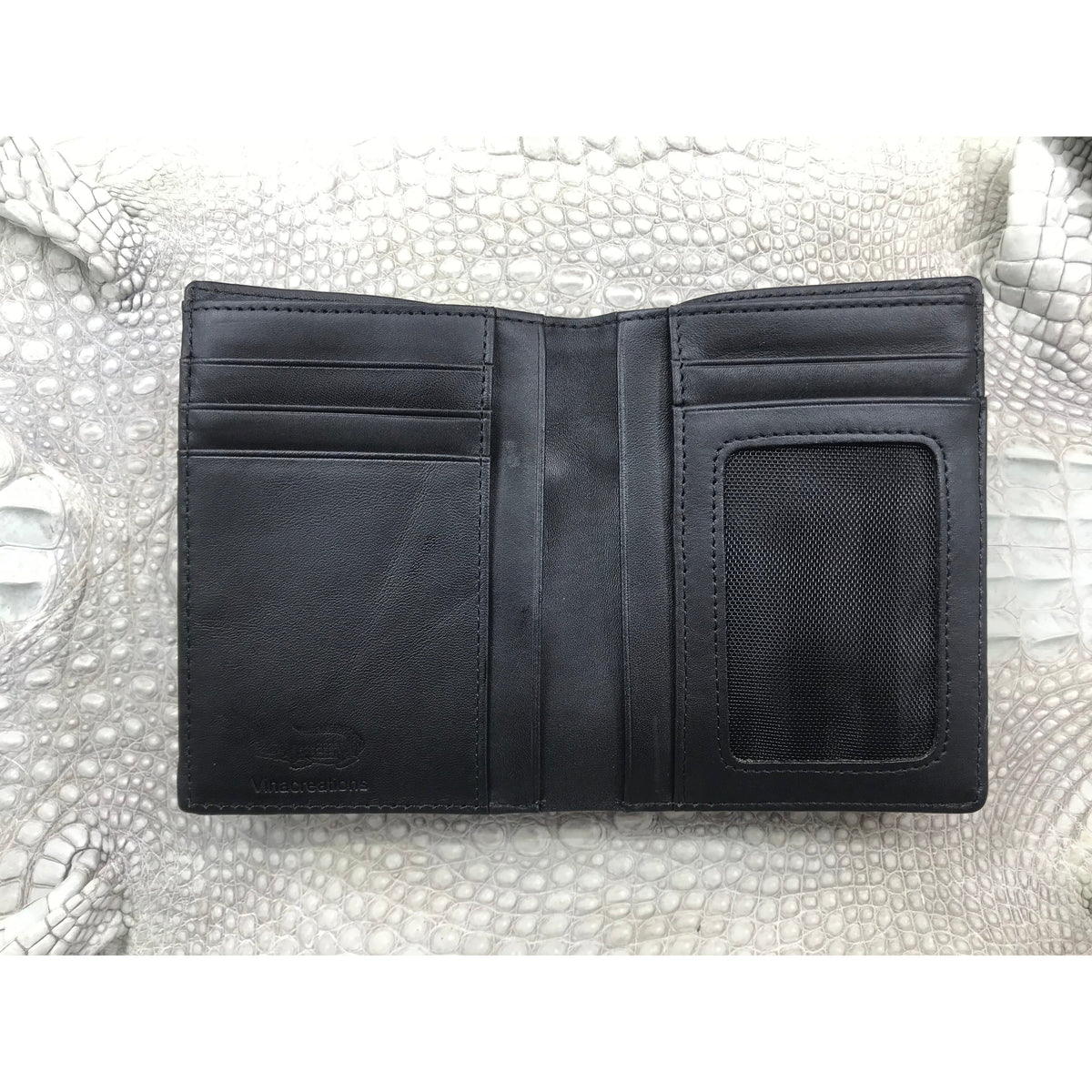 Black Alligator Skin Bifold Vertical Wallet For Men | Handmade Crocodile Leather Wallet RFID Blocking | VL5690 - Vinacreations