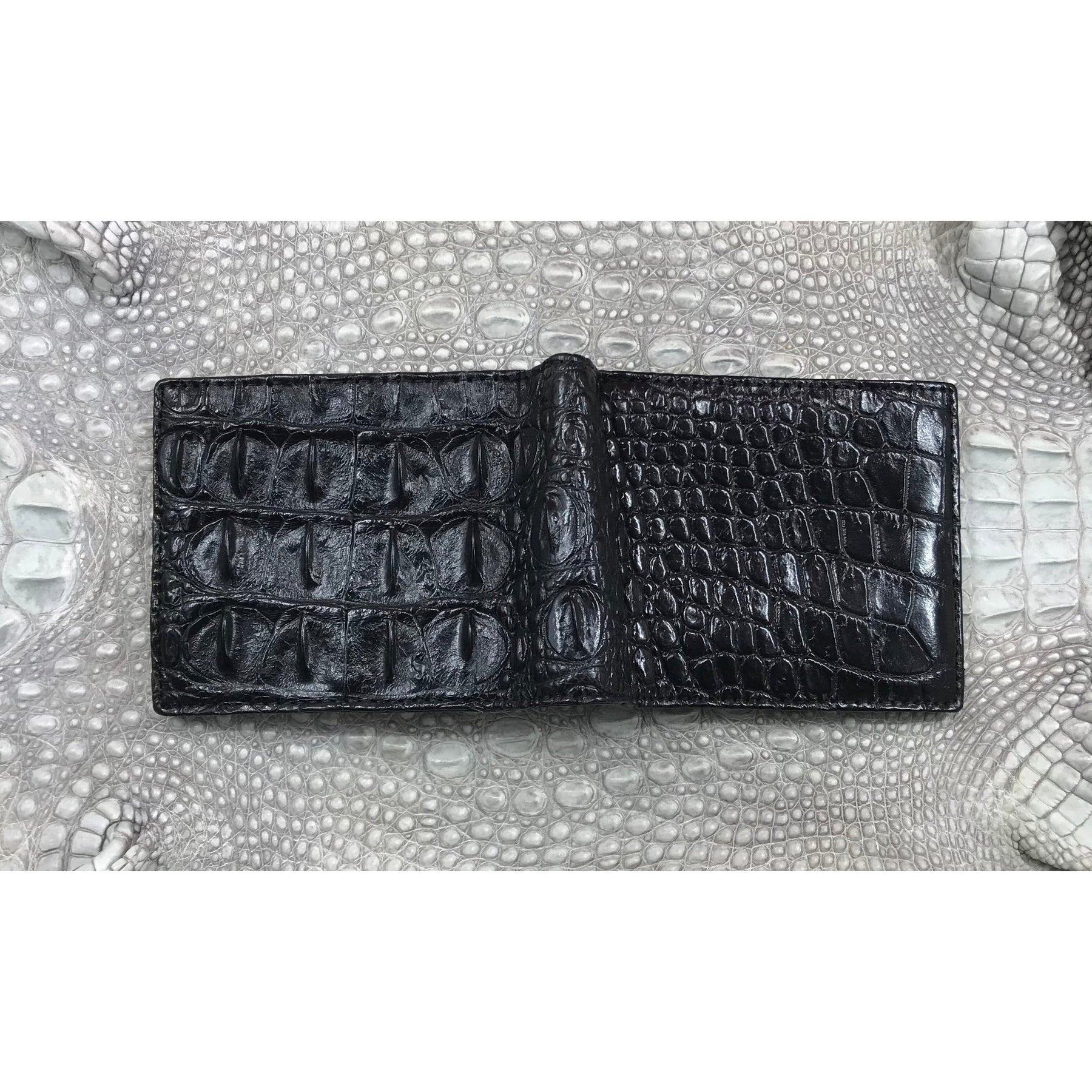 Black Alligator Skin Bifold Wallet For Men | Handmade Crocodile Leather Wallet RFID Blocking | VL5618 - Vinacreations