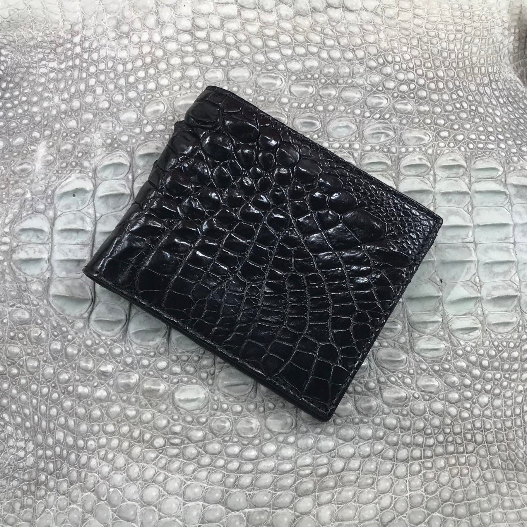 Black Alligator Skin Bifold Wallet For Men | Handmade Crocodile Leather Wallet RFID Blocking | VL5630 - Vinacreations