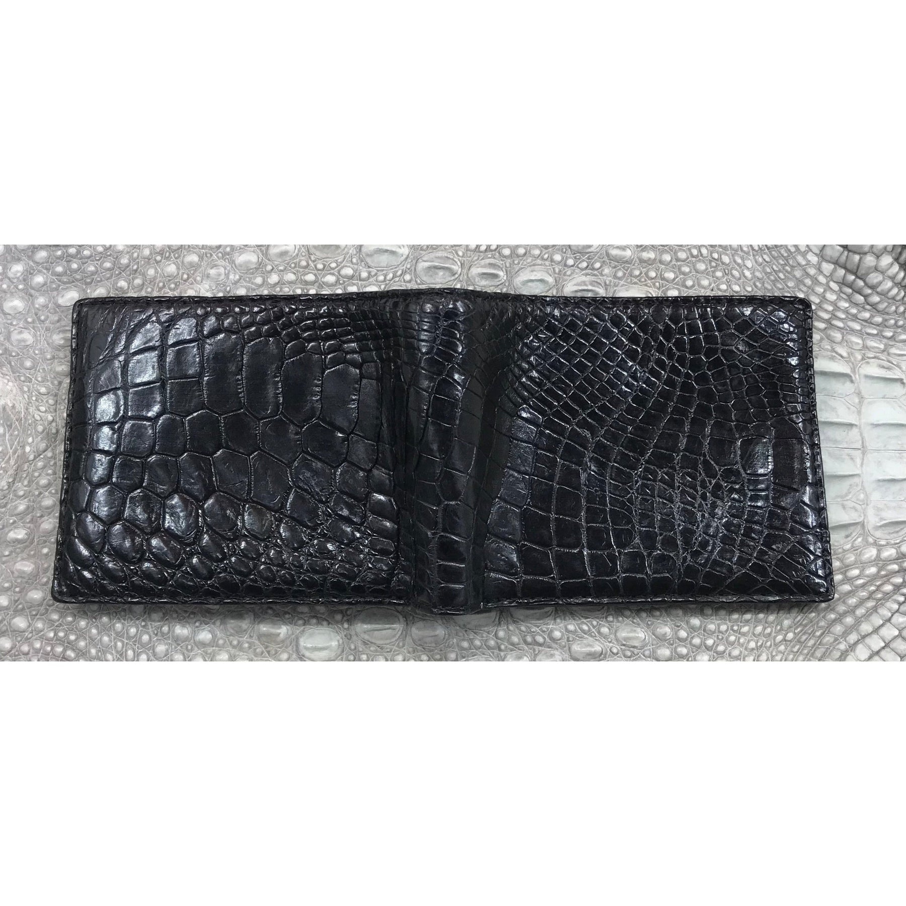 Black Alligator Skin Bifold Wallet For Men | Handmade Crocodile Leather Wallet RFID Blocking | VL5658 - Vinacreations