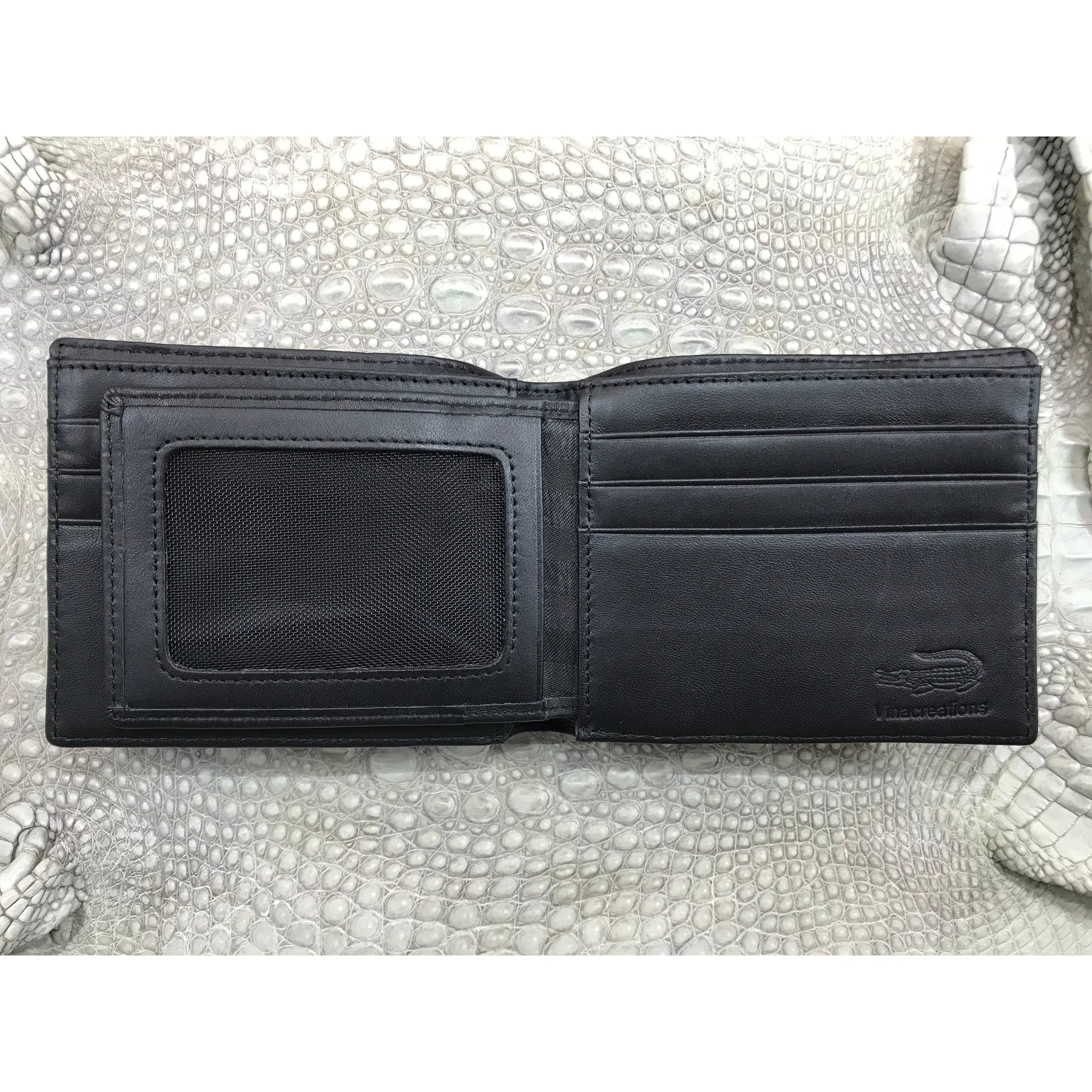 Black Alligator Skin Bifold Wallet For Men | Handmade Crocodile Leather Wallet RFID Blocking | VL5658 - Vinacreations
