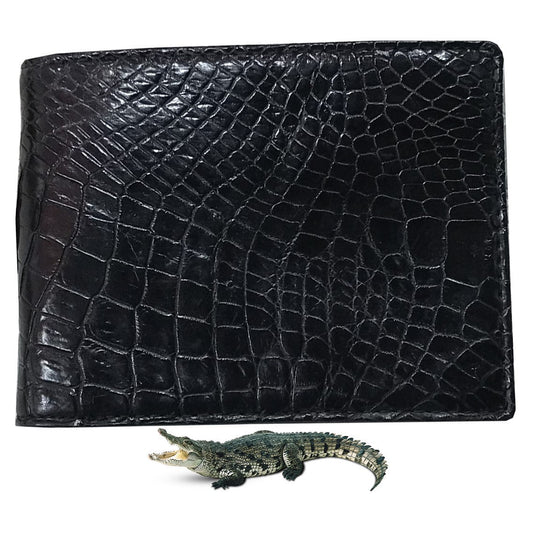 Black Alligator Skin Bifold Wallet For Men | Handmade Crocodile Leather Wallet RFID Blocking | VL5658 - Vinacreations