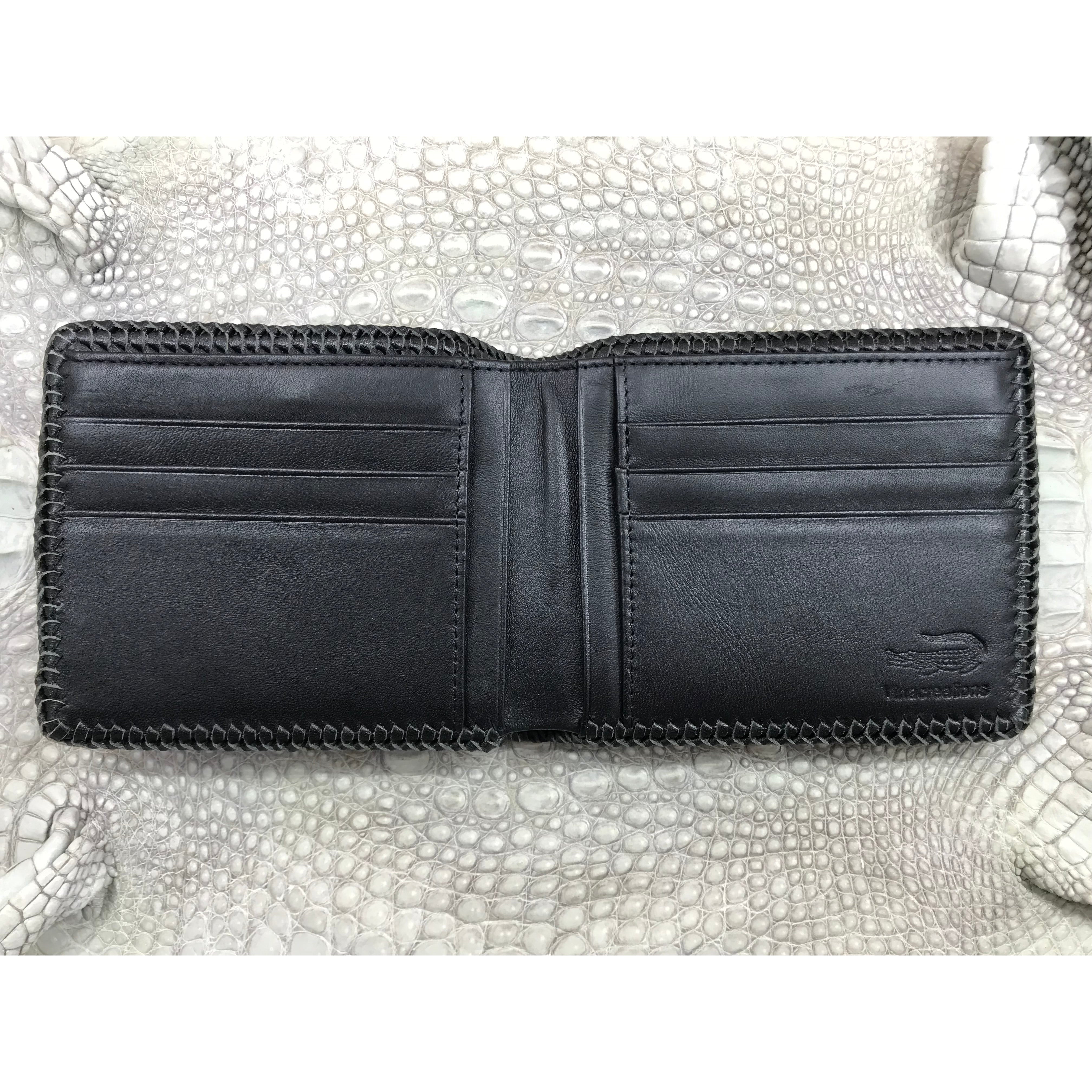 Black Alligator Skin Bifold Wallet For Men | Handmade Crocodile Leather Wallet RFID Blocking | VL5662 - Vinacreations