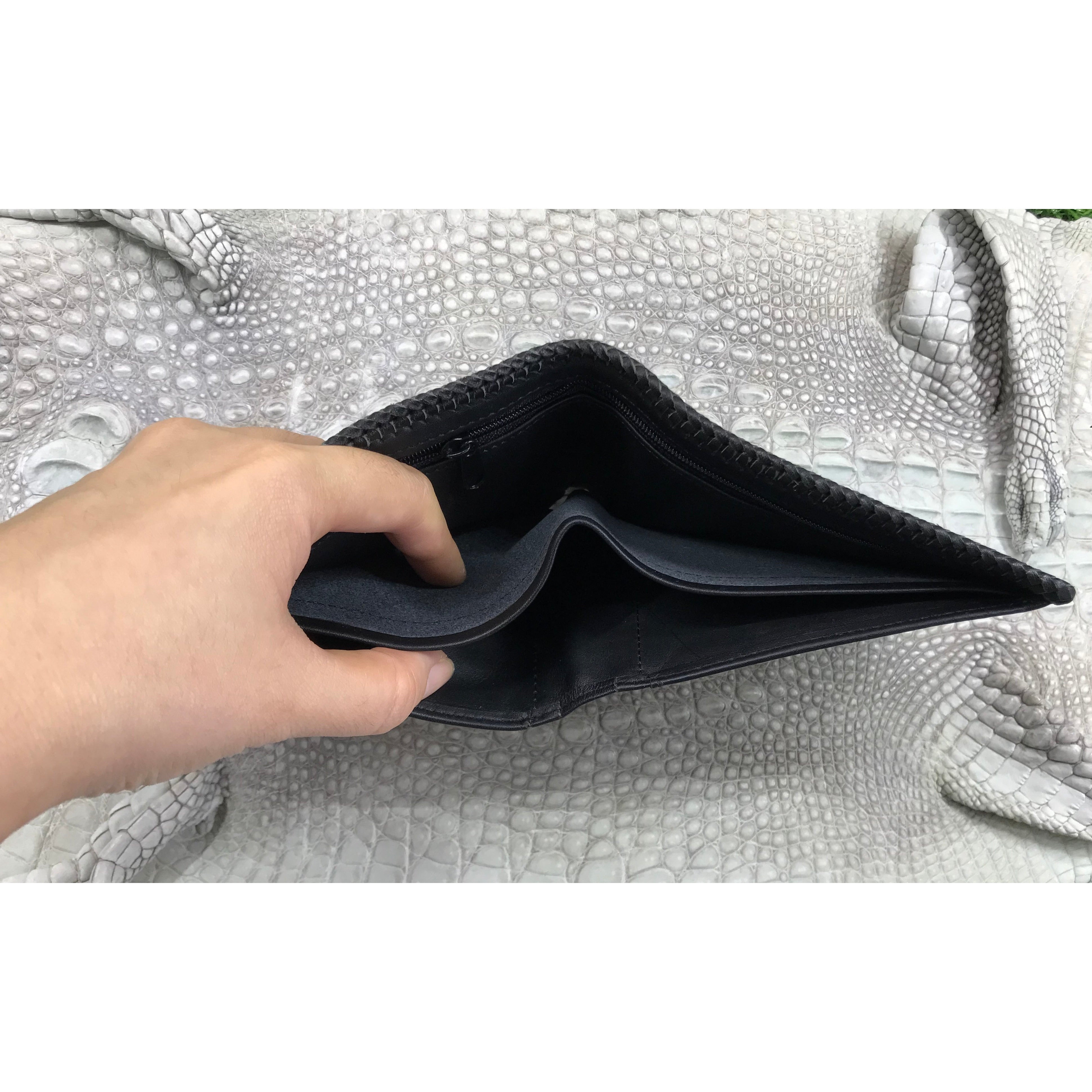 Black Alligator Skin Bifold Wallet For Men | Handmade Crocodile Leather Wallet RFID Blocking | VL5662 - Vinacreations
