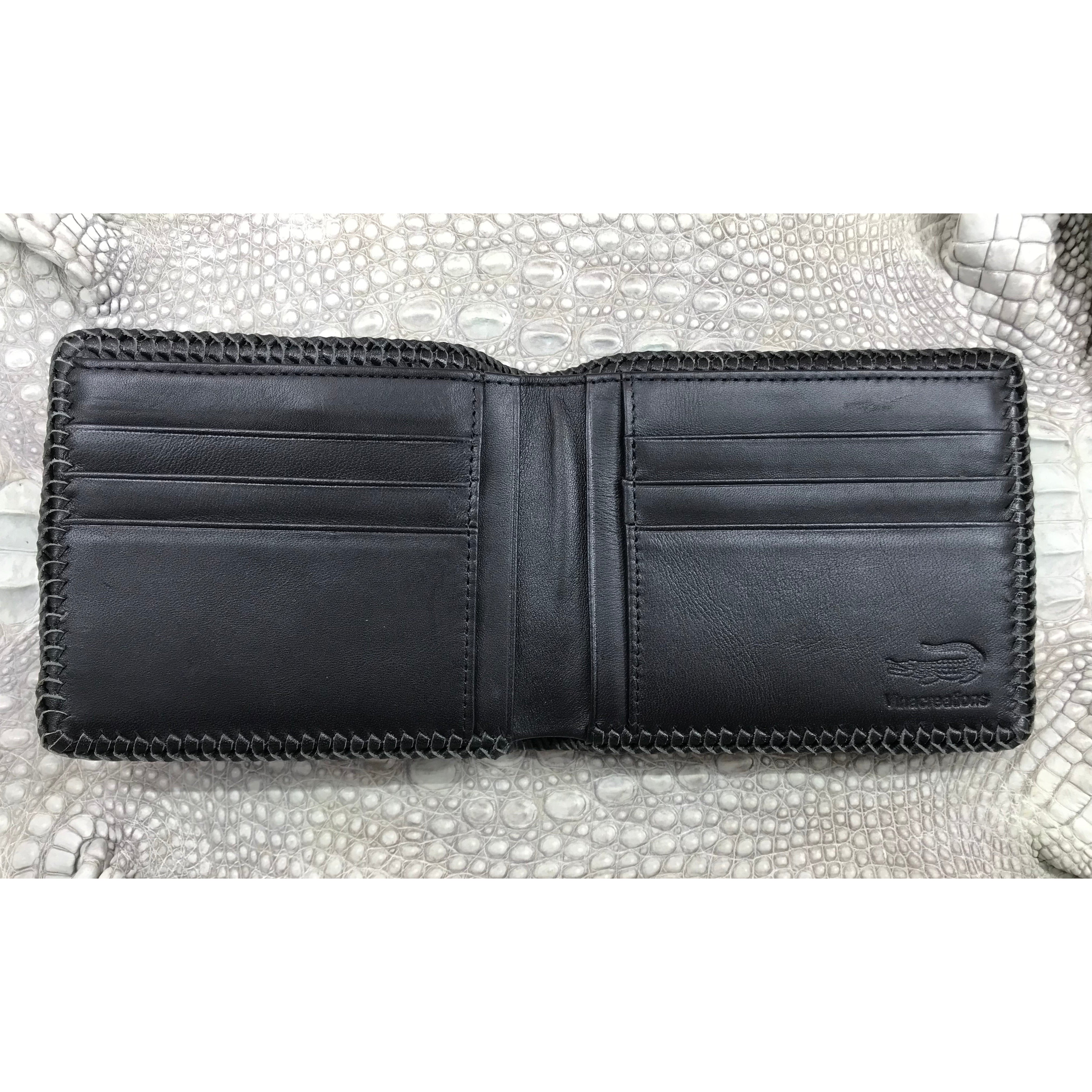 Black Alligator Skin Bifold Wallet For Men | Handmade Crocodile Leather Wallet RFID Blocking | VL5662 - Vinacreations