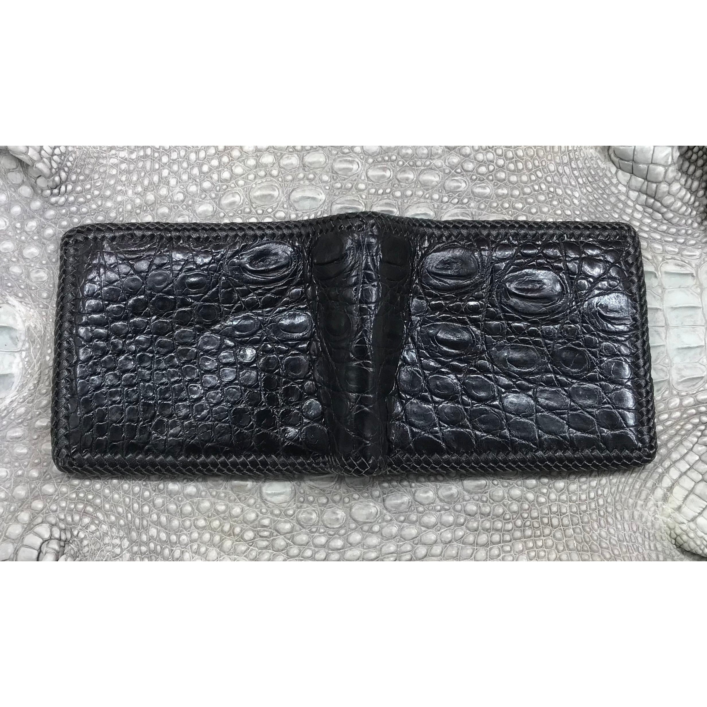Black Alligator Skin Bifold Wallet For Men | Handmade Crocodile Leather Wallet RFID Blocking | VL5663 - Vinacreations