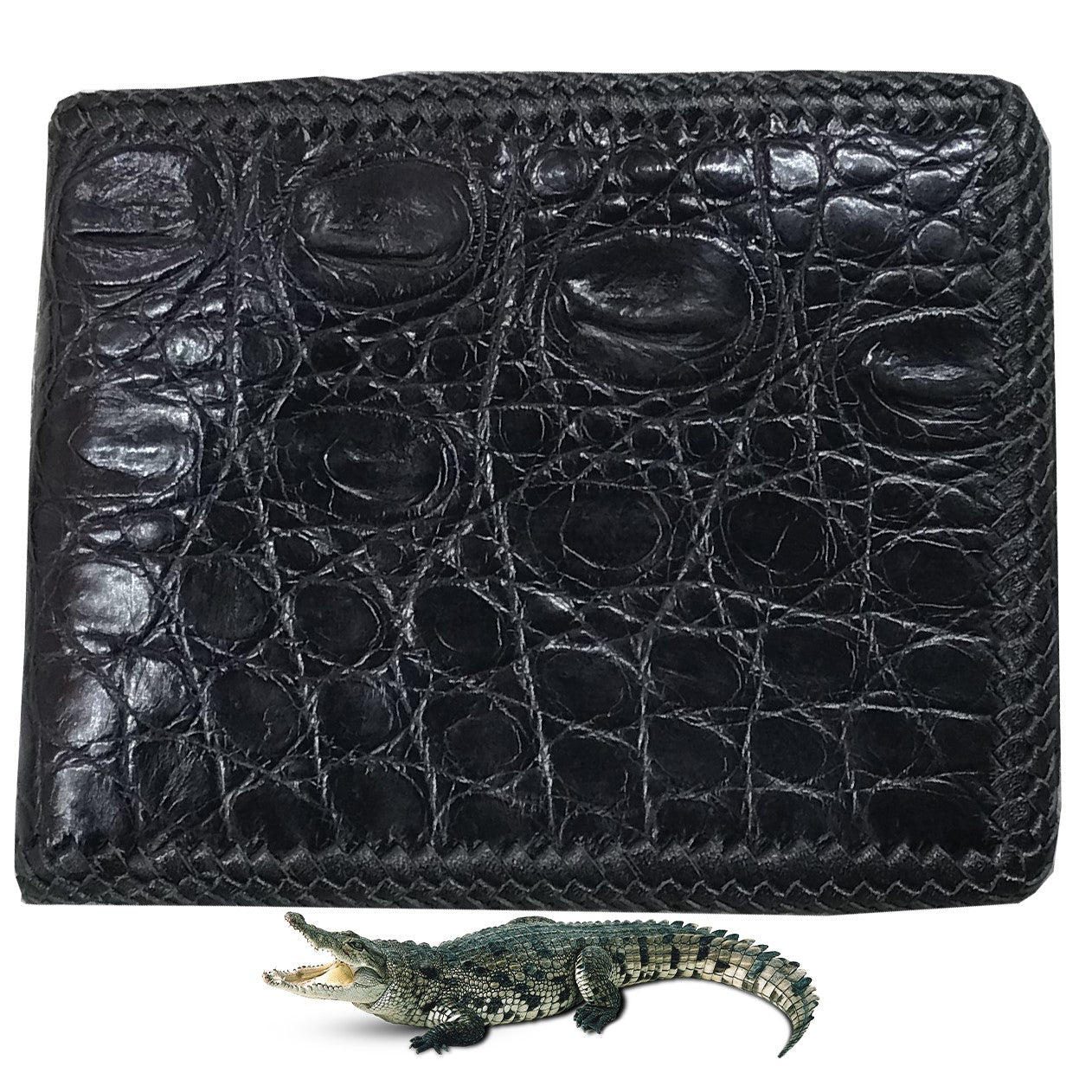 Black Alligator Skin Bifold Wallet For Men | Handmade Crocodile Leather Wallet RFID Blocking | VL5663 - Vinacreations