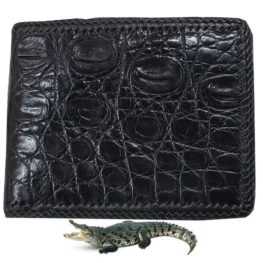 Black Alligator Skin Bifold Wallet For Men | Handmade Crocodile Leather Wallet RFID Blocking | VL5663 - Vinacreations