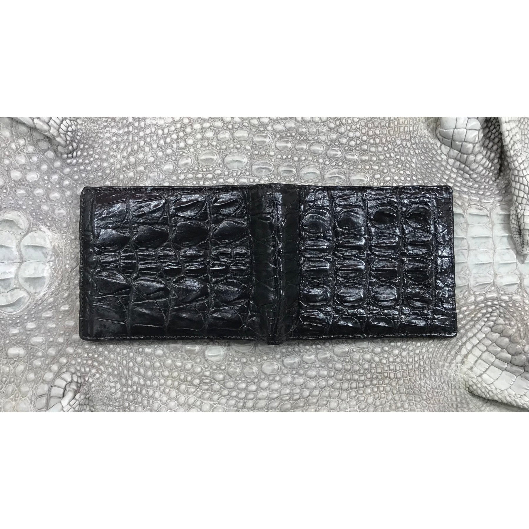 Black Alligator Skin Bifold Wallet For Men | Handmade Crocodile Leather Wallet RFID Blocking | VL5699 - Vinacreations