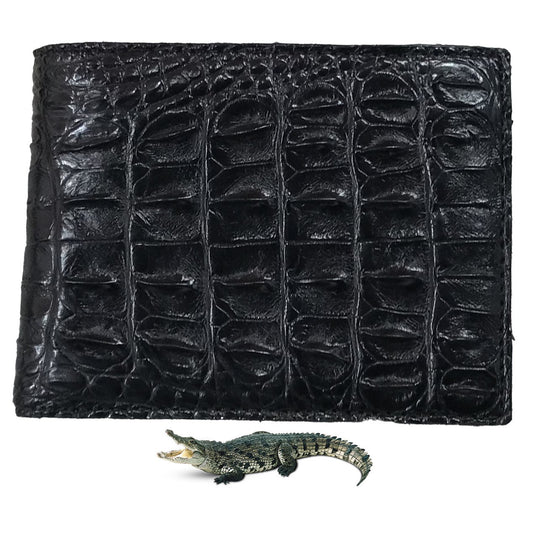 Black Alligator Skin Bifold Wallet For Men | Handmade Crocodile Leather Wallet RFID Blocking | VL5700 - Vinacreations