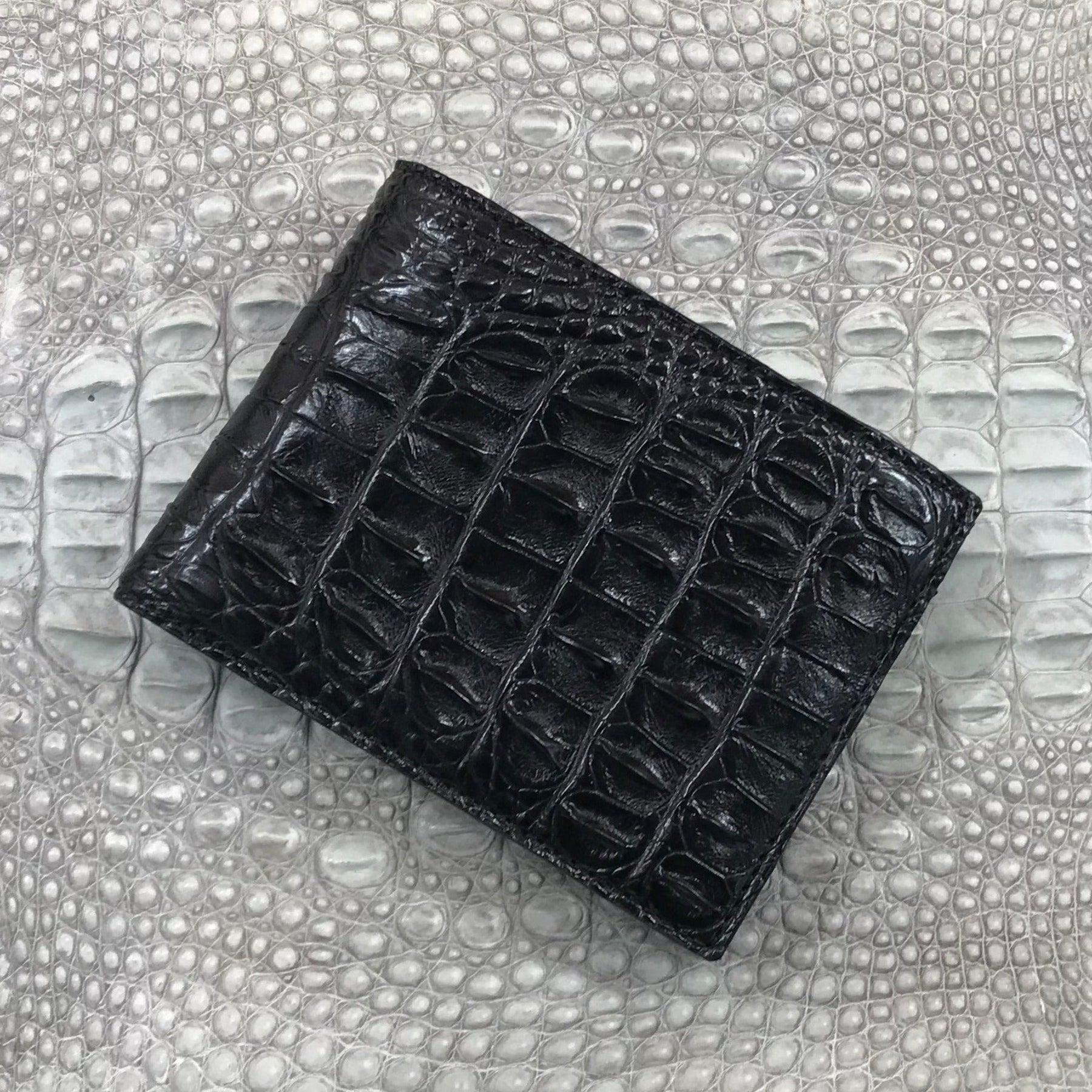 Black Alligator Skin Bifold Wallet For Men | Handmade Crocodile Leather Wallet RFID Blocking | VL5700 - Vinacreations