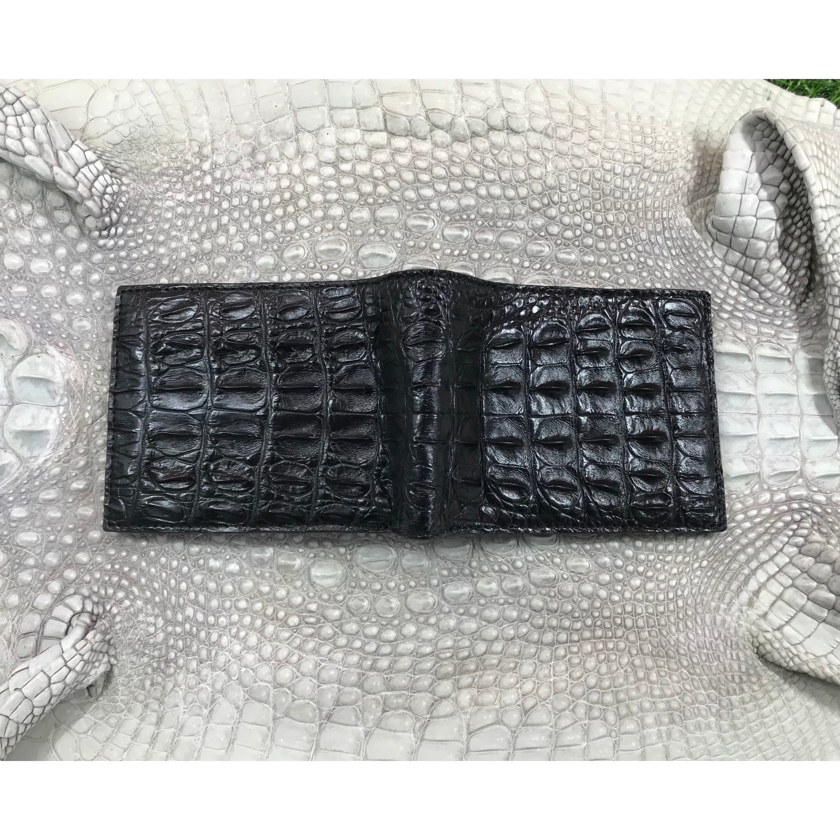 Black Alligator Skin Bifold Wallet For Men | Handmade Crocodile Leather Wallet RFID Blocking | VL5700 - Vinacreations