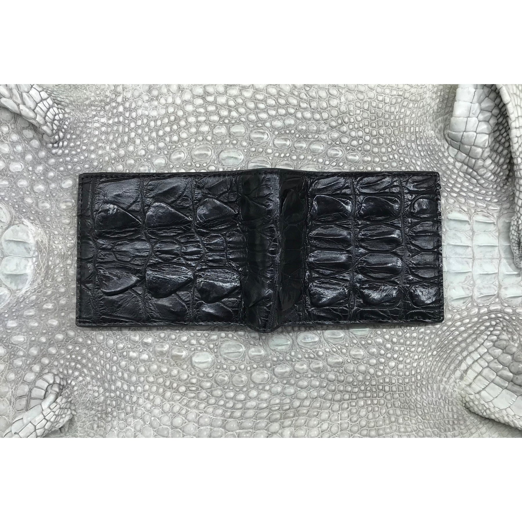Black Alligator Skin Bifold Wallet For Men | Handmade Crocodile Leather Wallet RFID Blocking | VL5707 - Vinacreations
