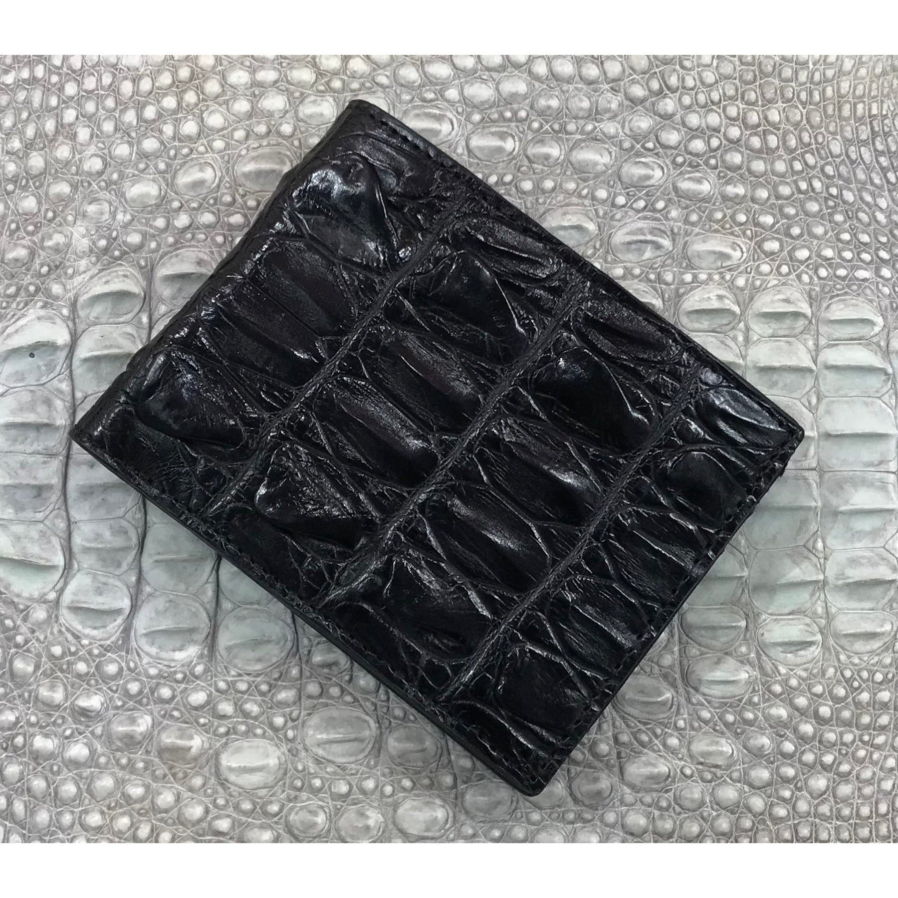 Black Alligator Skin Bifold Wallet For Men | Handmade Crocodile Leather Wallet RFID Blocking | VL5707 - Vinacreations