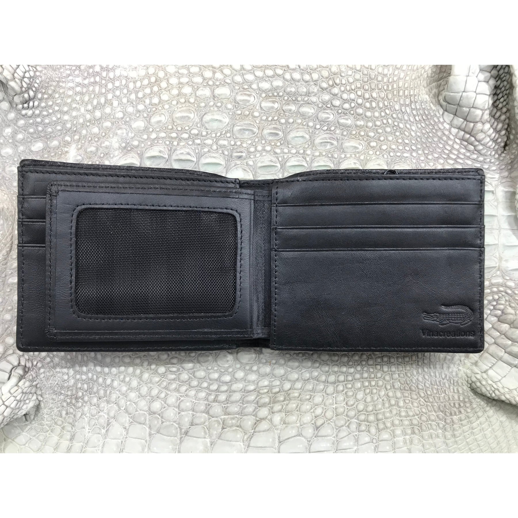 Black Alligator Skin Bifold Wallet For Men | Handmade Crocodile Leather Wallet RFID Blocking | VL5713 - Vinacreations