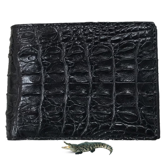 Black Alligator Skin Bifold Wallet For Men | Handmade Crocodile Leather Wallet RFID Blocking | VL5713 - Vinacreations