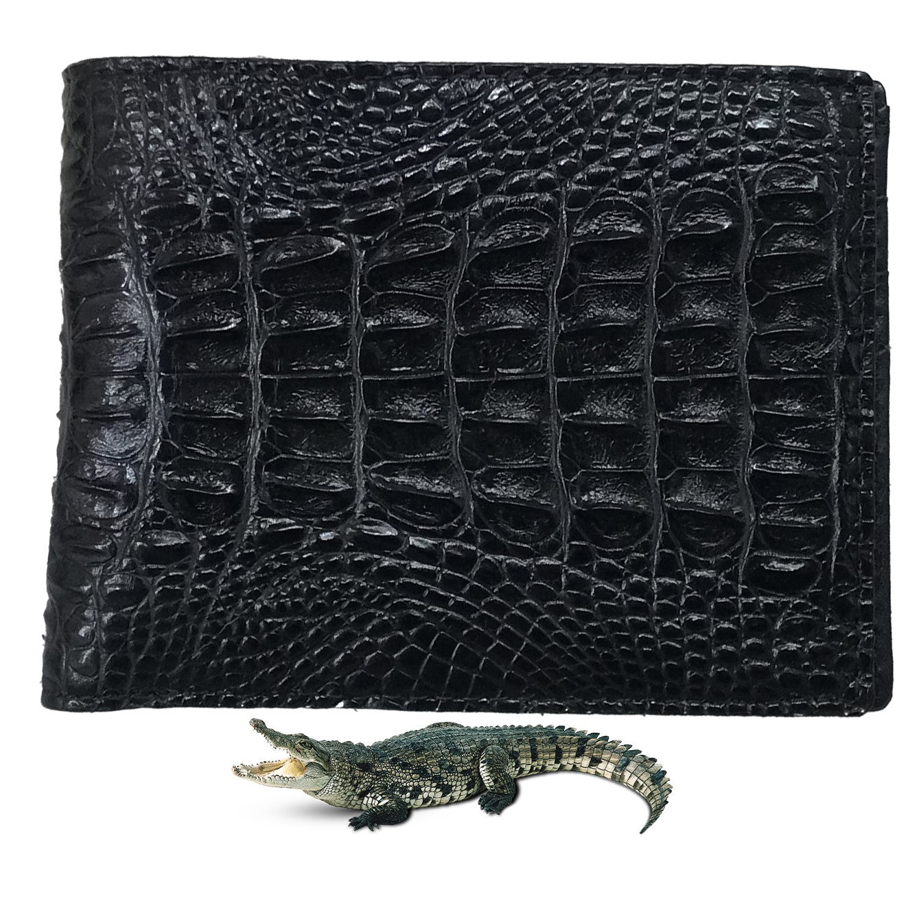 Black Alligator Skin Bifold Wallet For Men | Handmade Crocodile Leather Wallet RFID Blocking | VL5721 - Vinacreations