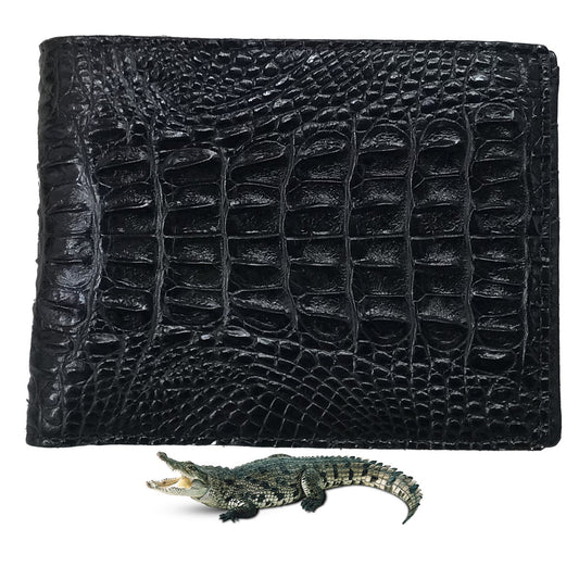 Black Alligator Skin Bifold Wallet For Men | Handmade Crocodile Leather Wallet RFID Blocking | VL5721 - Vinacreations