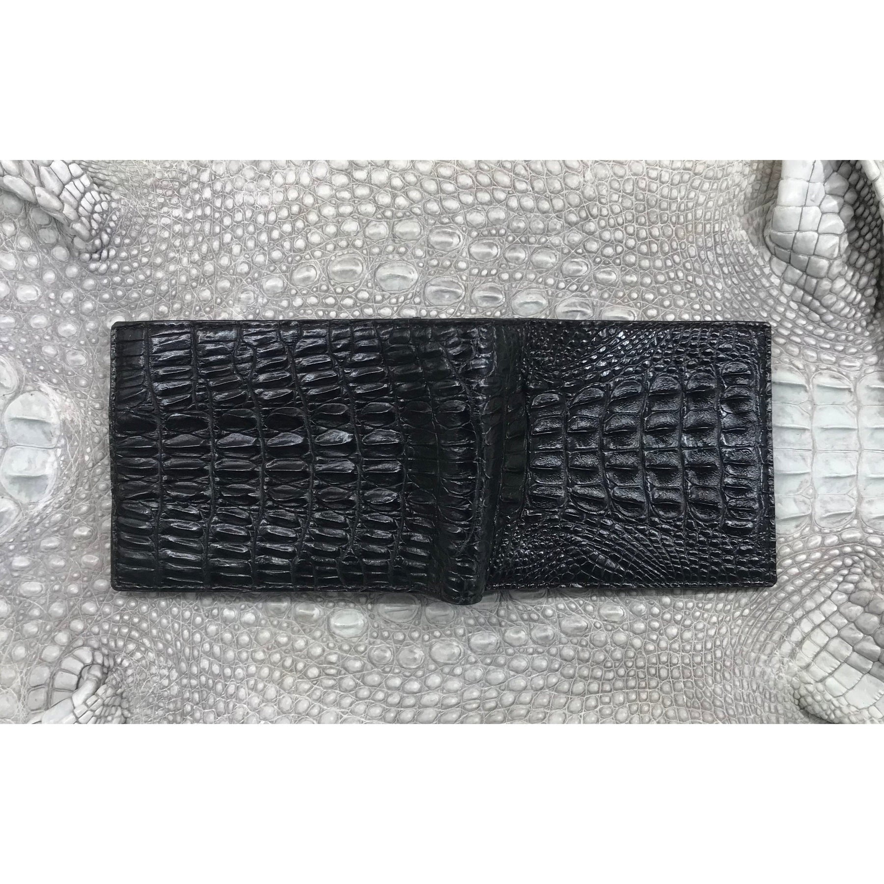 Black Alligator Skin Bifold Wallet For Men | Handmade Crocodile Leather Wallet RFID Blocking | VL5721 - Vinacreations