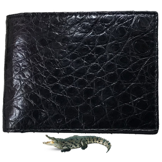 Black Alligator Skin Bifold Wallet For Men | Handmade Crocodile Leather Wallet RFID Blocking | VL5724 - Vinacreations