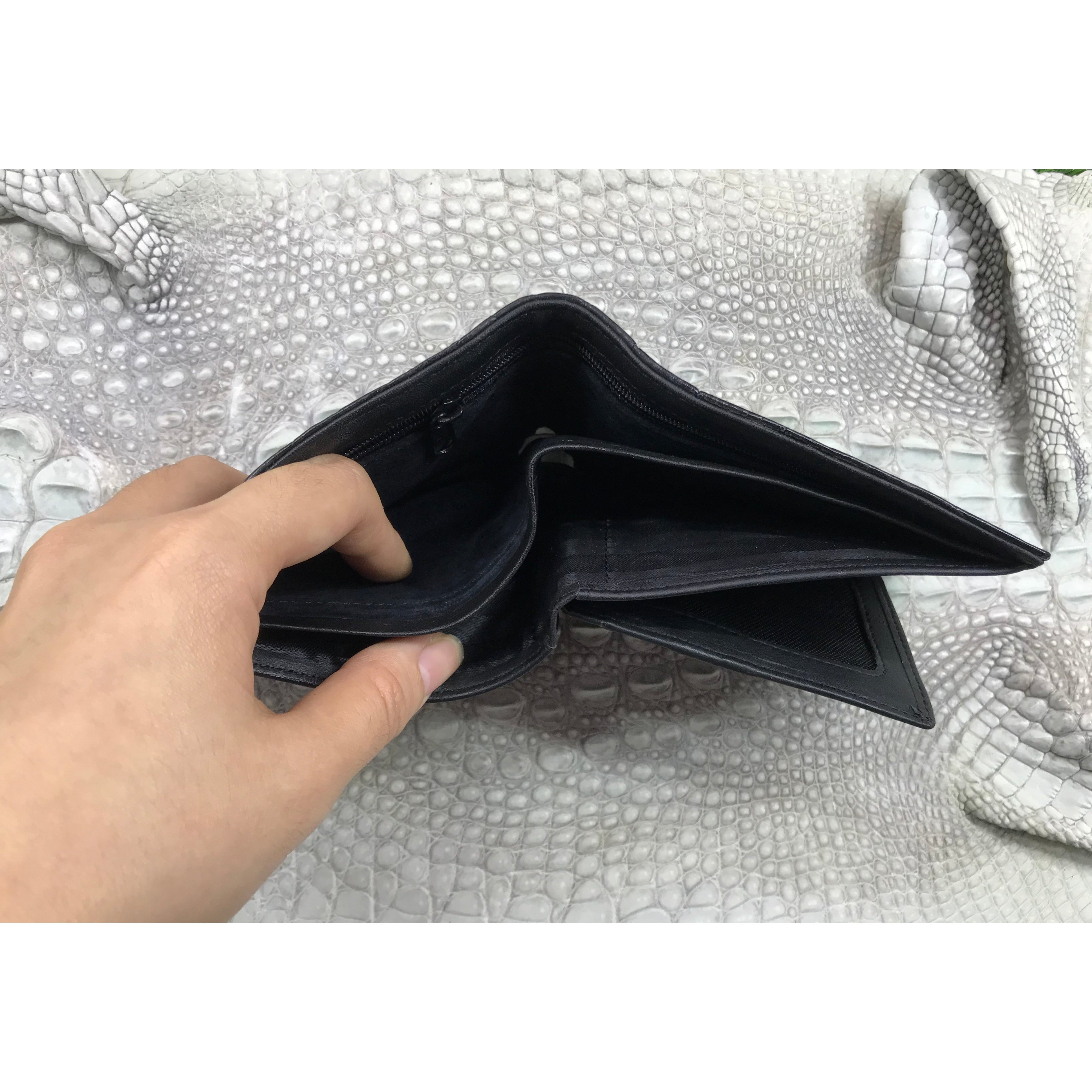 Black Alligator Skin Bifold Wallet For Men | Handmade Crocodile Leather Wallet RFID Blocking | VL5735 - Vinacreations