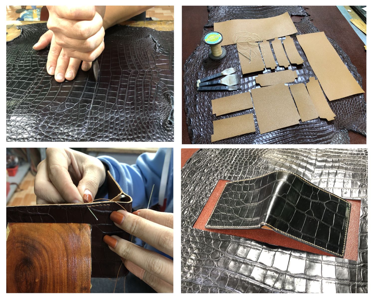 Black Alligator Wallet Hand Stitching | VINAM-90 - Vinacreations