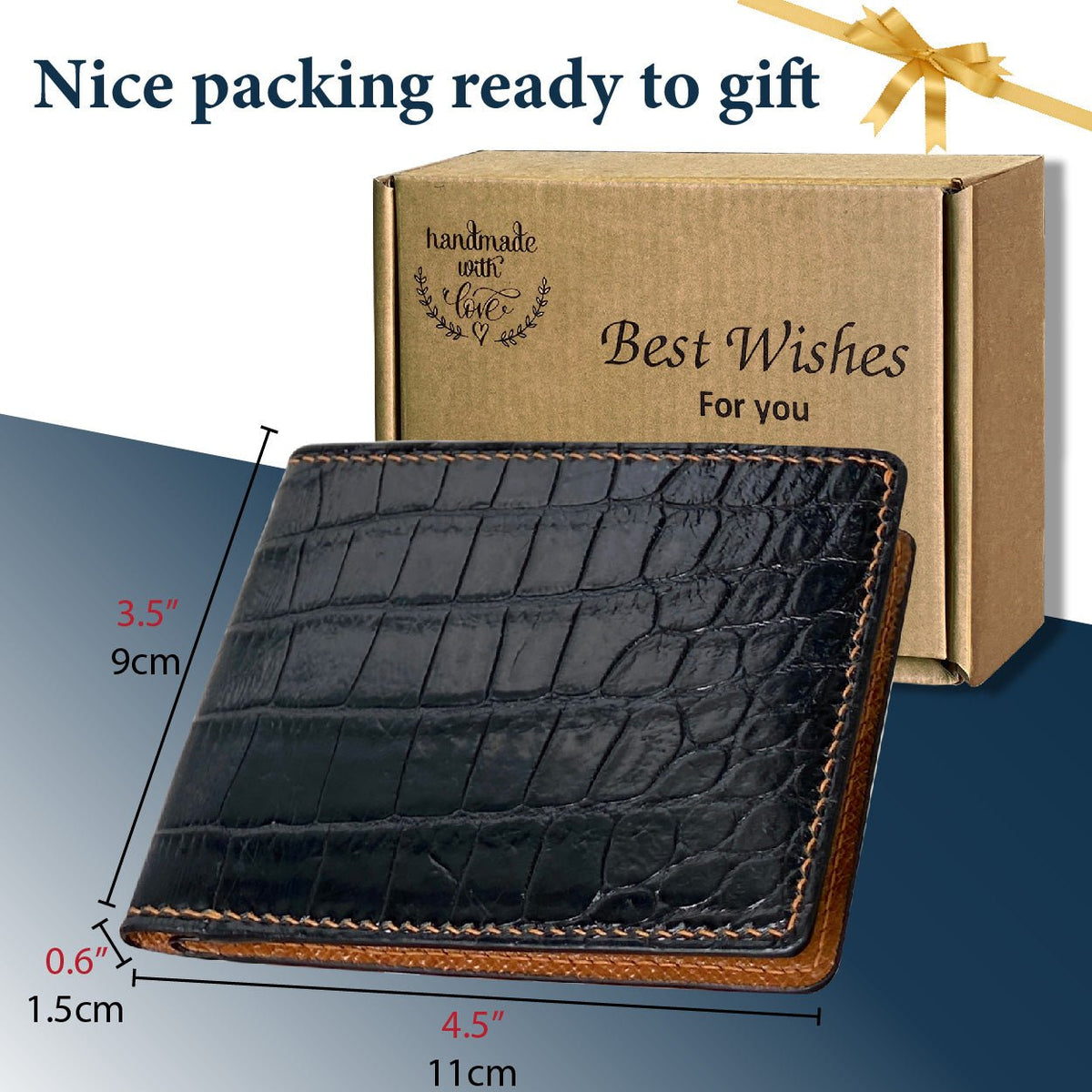 Black Alligator Wallet Hand Stitching | VINAM-90 - Vinacreations