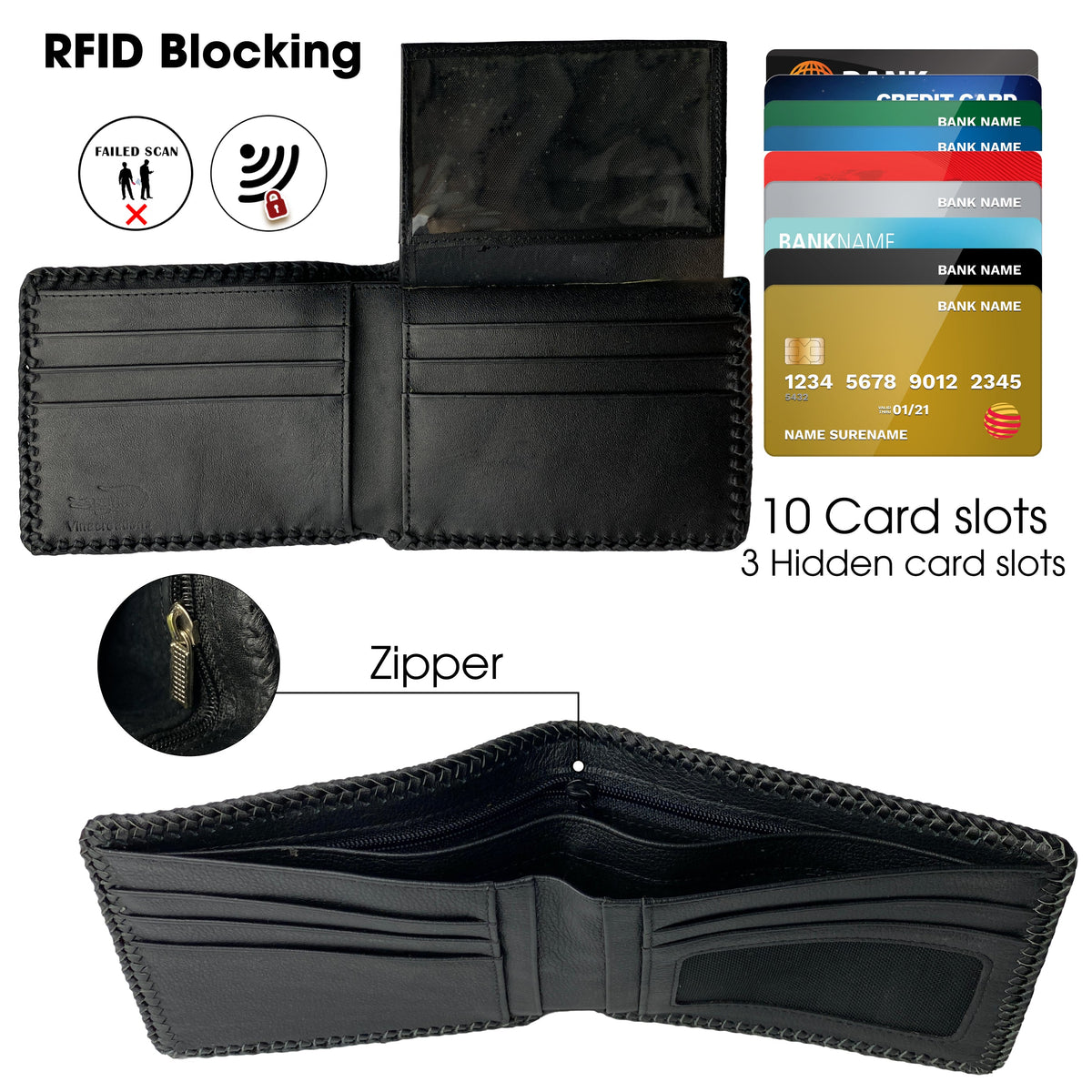 Black Hornback Alligator Bifold Wallet for Men RFID Blocking | VINAM-02 - Vinacreations