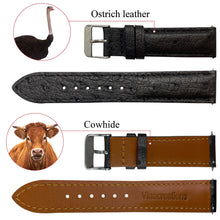 Black Ostrich Leather Watch Strap Quick Release Replacement Wrist Watch Band - Vinacreations