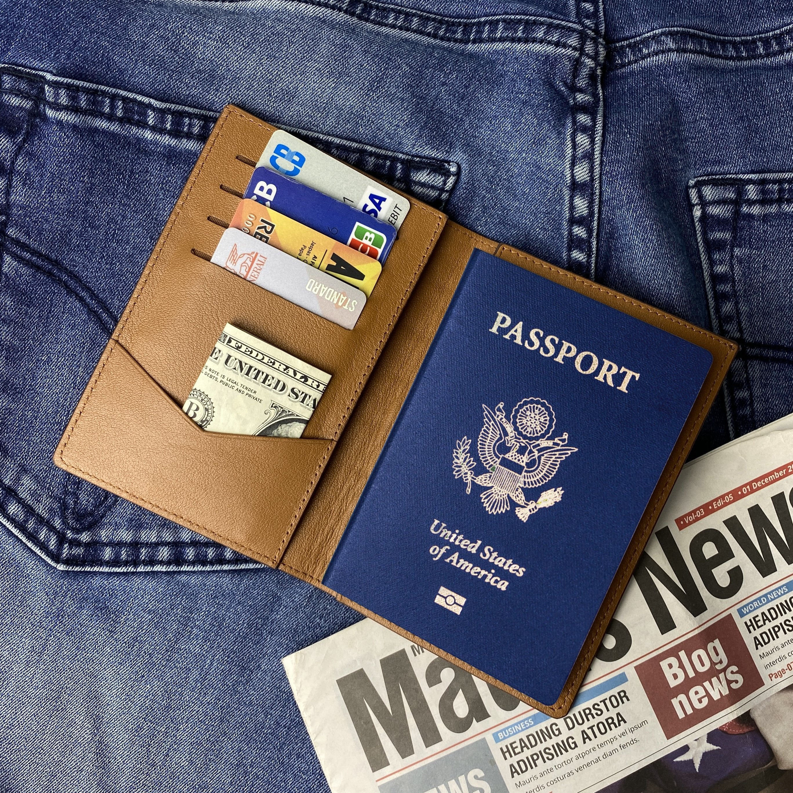Black Slim Alligator Leather Passport Holder Cover - Vinacreations