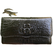 Black Women's Long Purse Wallet Alligator Leather Clutch Large Capacity Luxury Ladies Crocodile Wristlet Organizer RFID Blocking Wallet VINU-03