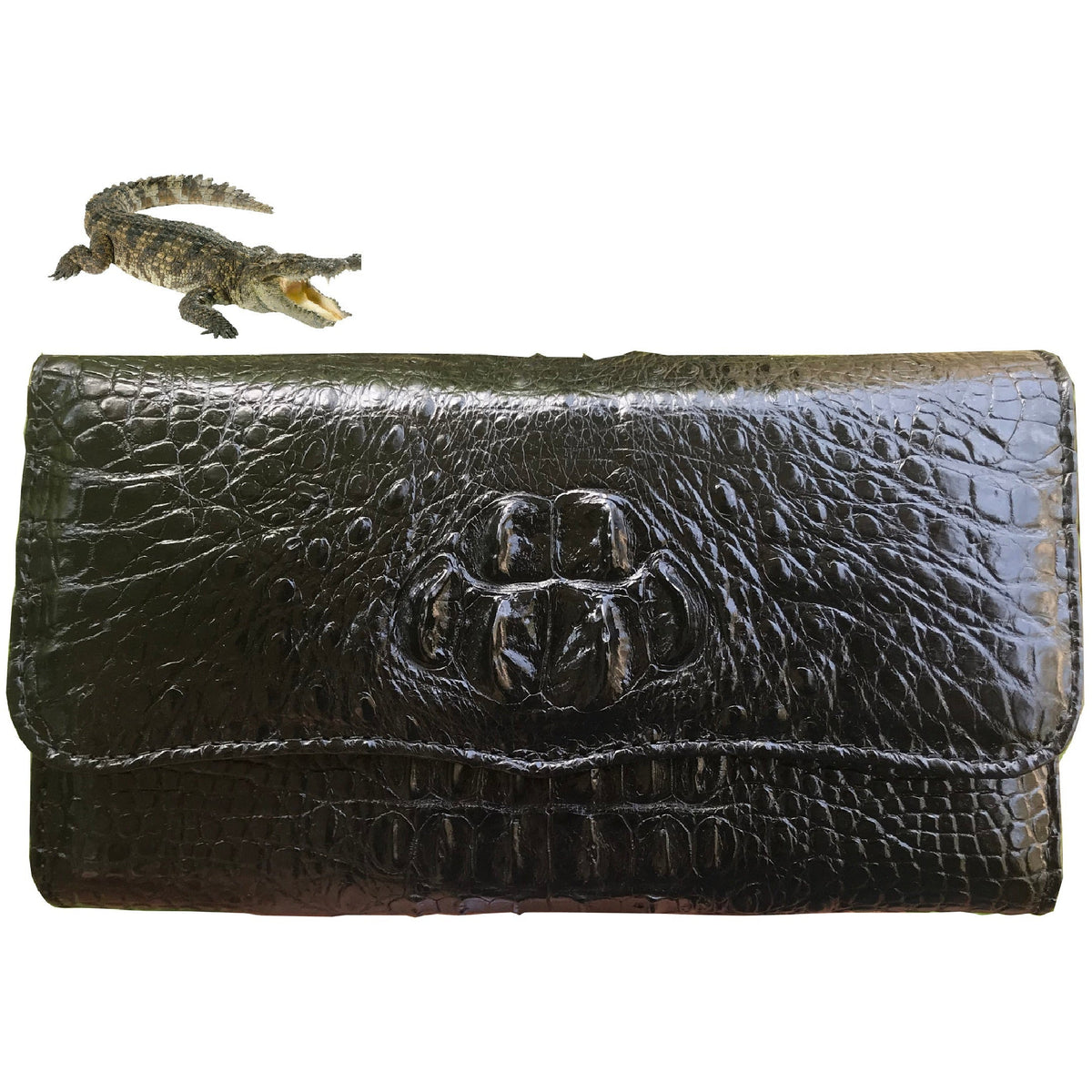 Black Women's Long Purse Wallet Alligator Leather Clutch Large Capacity Luxury Ladies Crocodile Wristlet Organizer RFID Blocking Wallet VINU-03 - Vinacreations