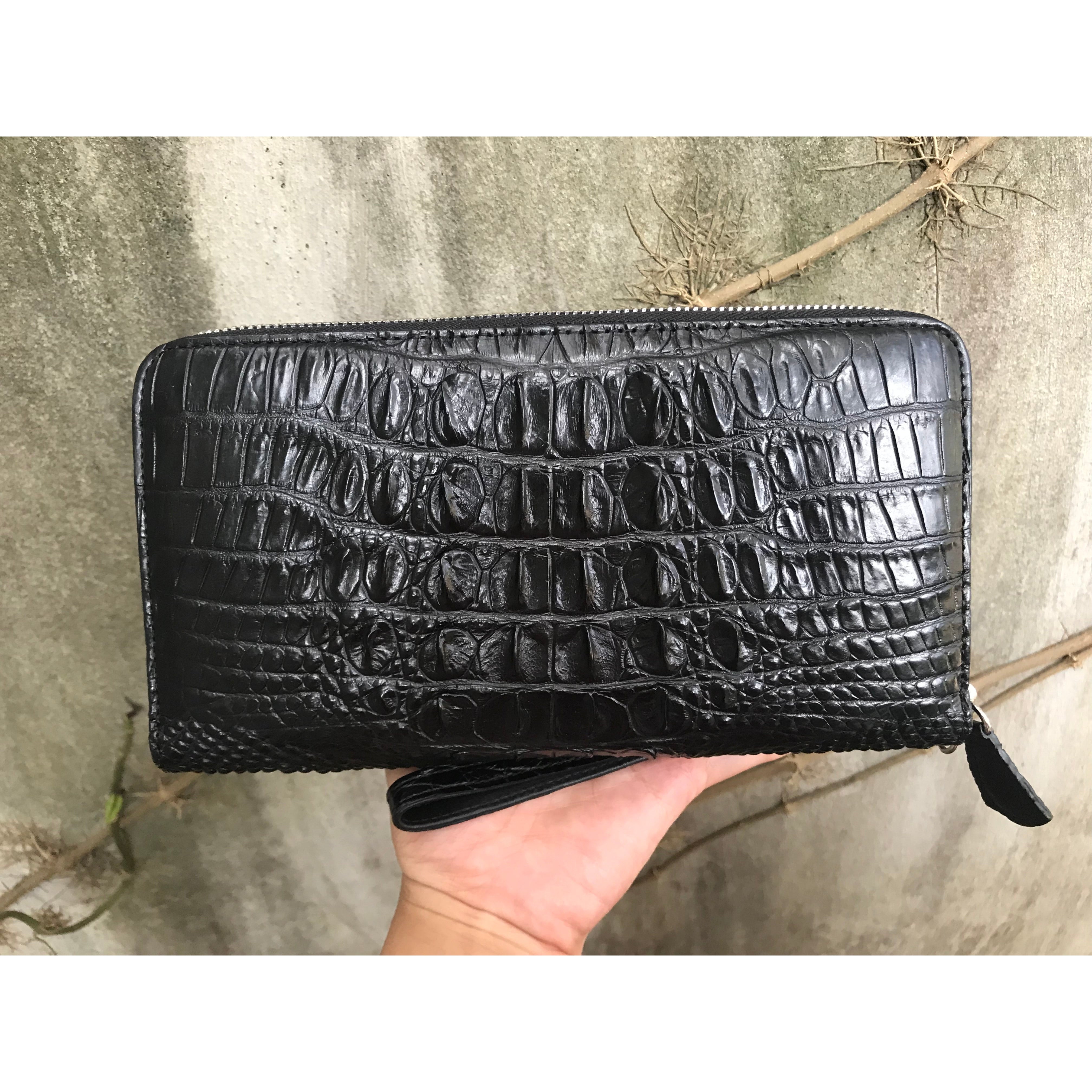 Black Women's Long Purse Wallet Alligator Leather Clutch Large Capacity Luxury Ladies Crocodile Wristlet Organizer RFID Blocking Wallet VINU-19 - Vinacreations