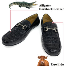 Mens Black Alligator Leather Loafers | Hornback Crocodile Skin Loafer Shoes For Men | SH31D42