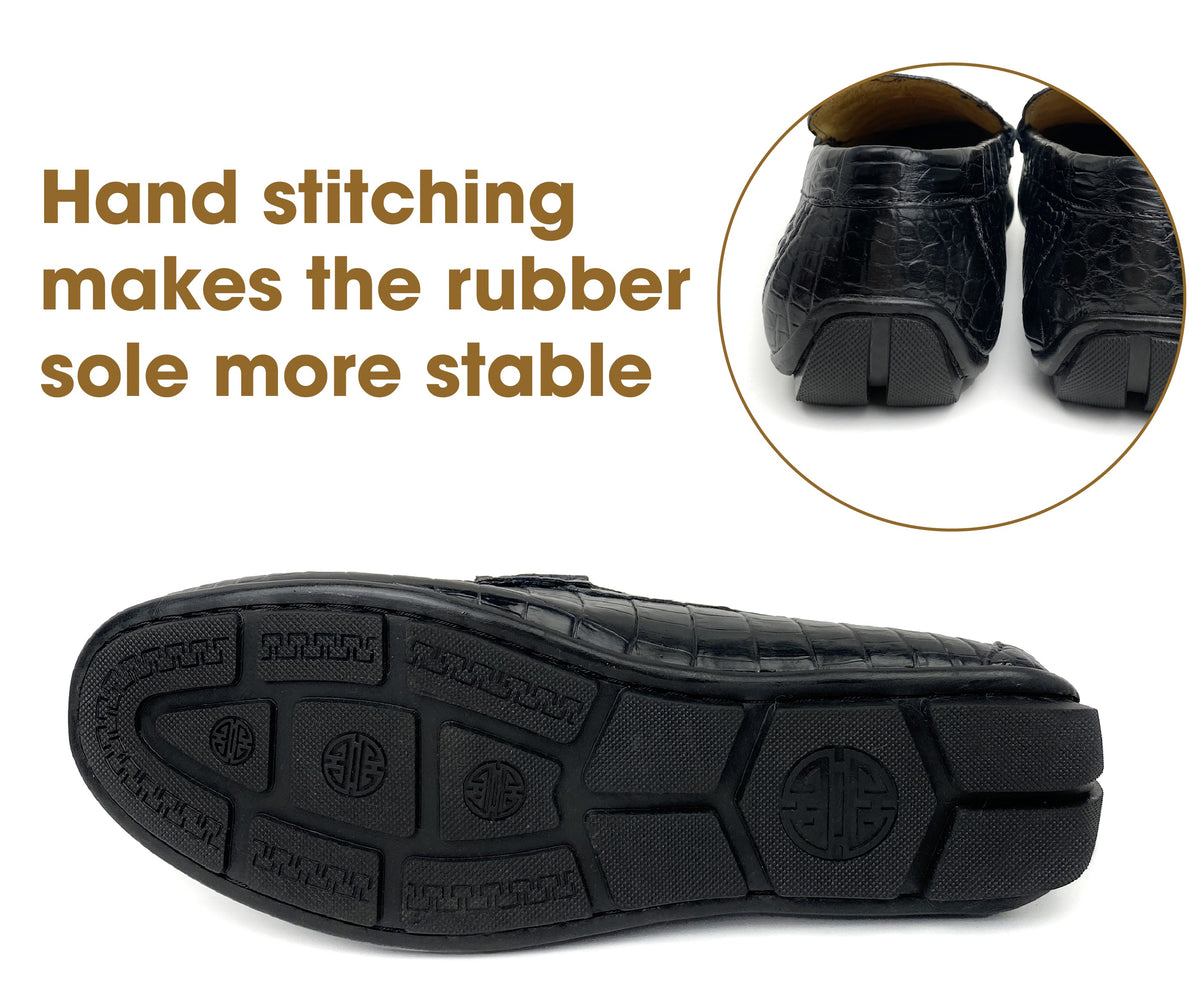 Mens Black Alligator Leather Loafers | Hornback Crocodile Skin Loafer Shoes For Men | SH31D42