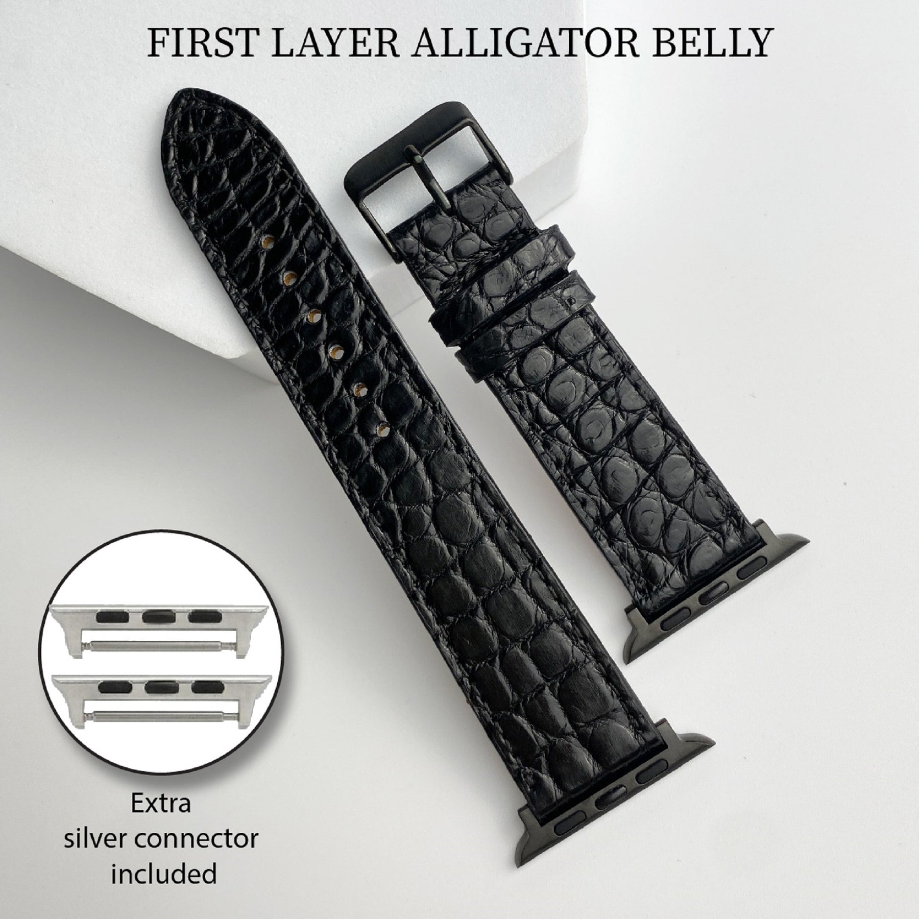 Black Flat Alligator Leather Strap For Apple Watch