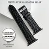 Black Flat Alligator Leather Strap For Apple Watch