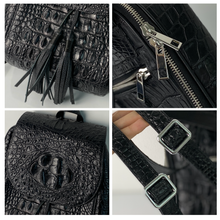 Black Alligator Leather Backpack Rucksack Women, Small Unique Bag Christmas Gift For Women