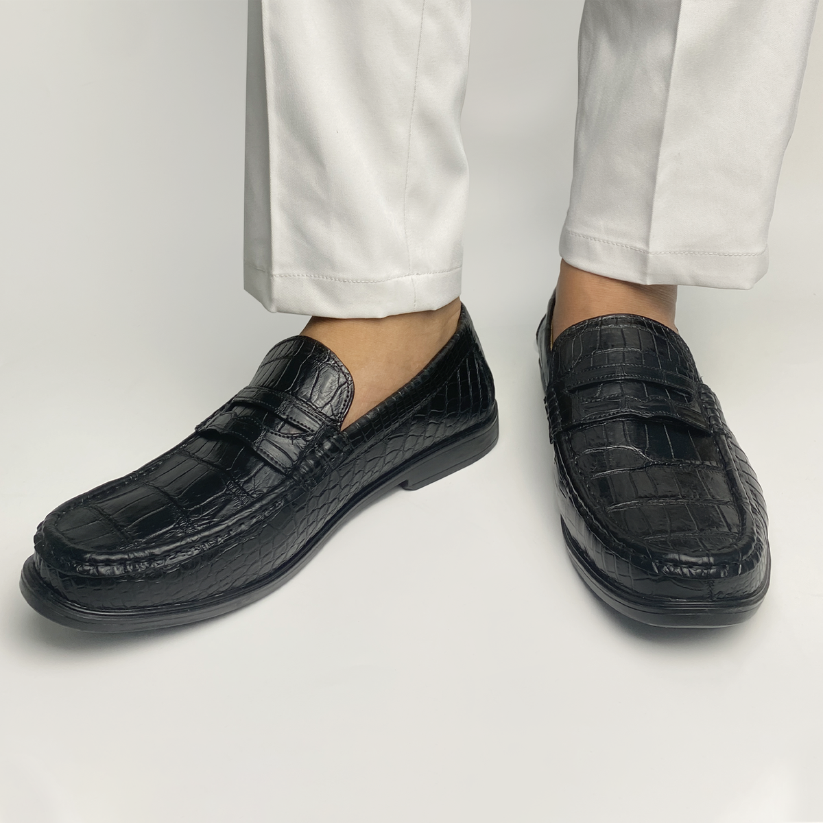 Luxury Black Alligator Leather Penny Loafer Slip On  | Crocodile Men's Loafer Shoe | SH131P42
